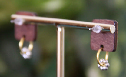 Simple Gold and Wood Rectangular Earrings