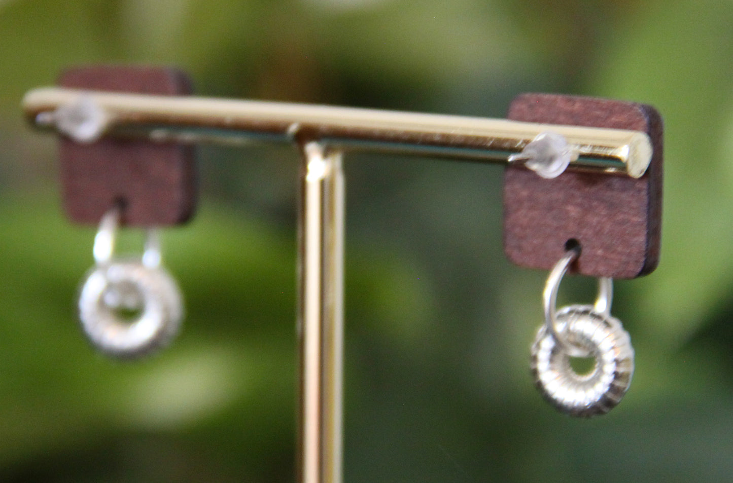 Blue and White Polka Dots Wood Rectangular Earrings