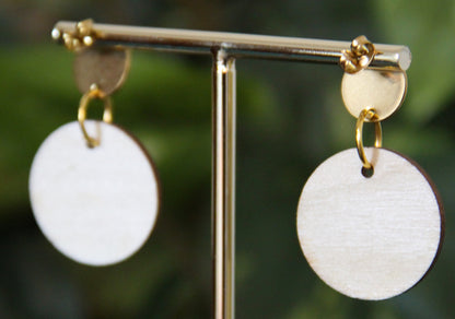 Etched Textured Wood with Grey Accent Circular Earrings