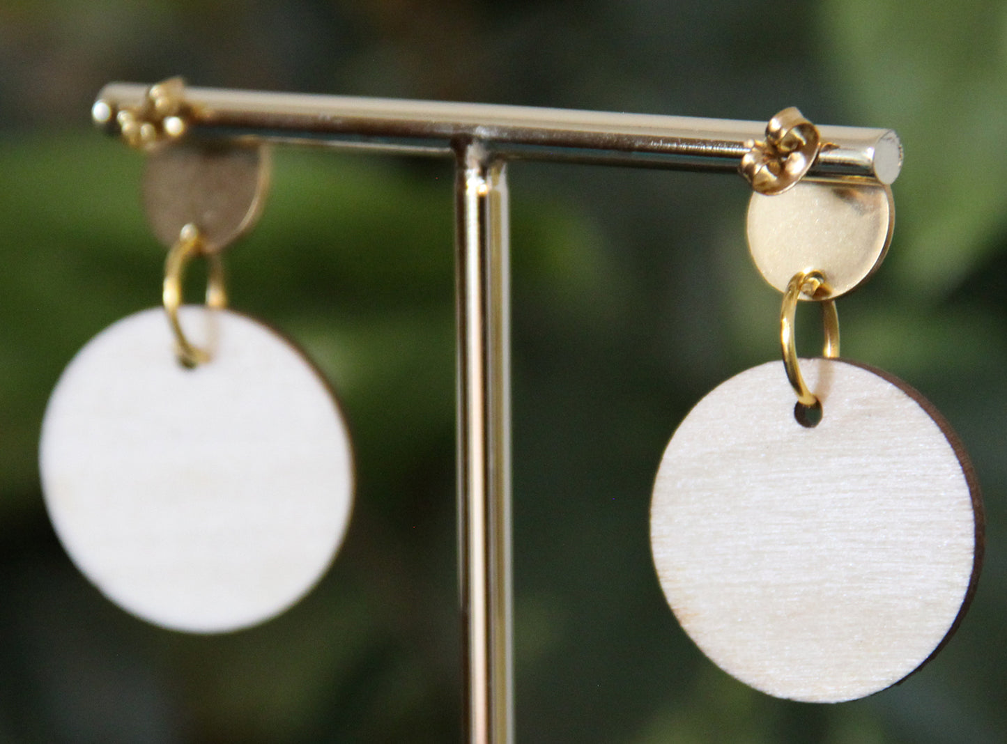 Etched Textured Wood with Grey Accent Circular Earrings