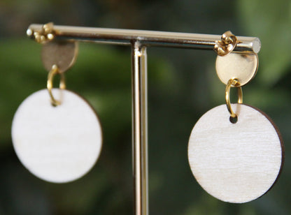 Etched Textured Wood with Grey Accent Circular Earrings