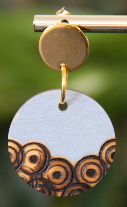 Etched Textured Wood with Grey Accent Circular Earrings