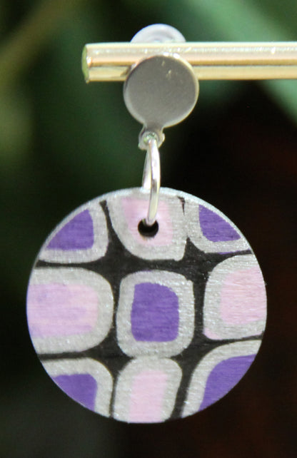Purple, Silver and Black Geometric Circular Earrings
