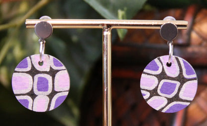 Purple, Silver and Black Geometric Circular Earrings