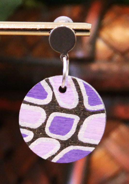 Purple, Silver and Black Geometric Circular Earrings