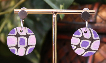 Purple, Silver and Black Geometric Circular Earrings