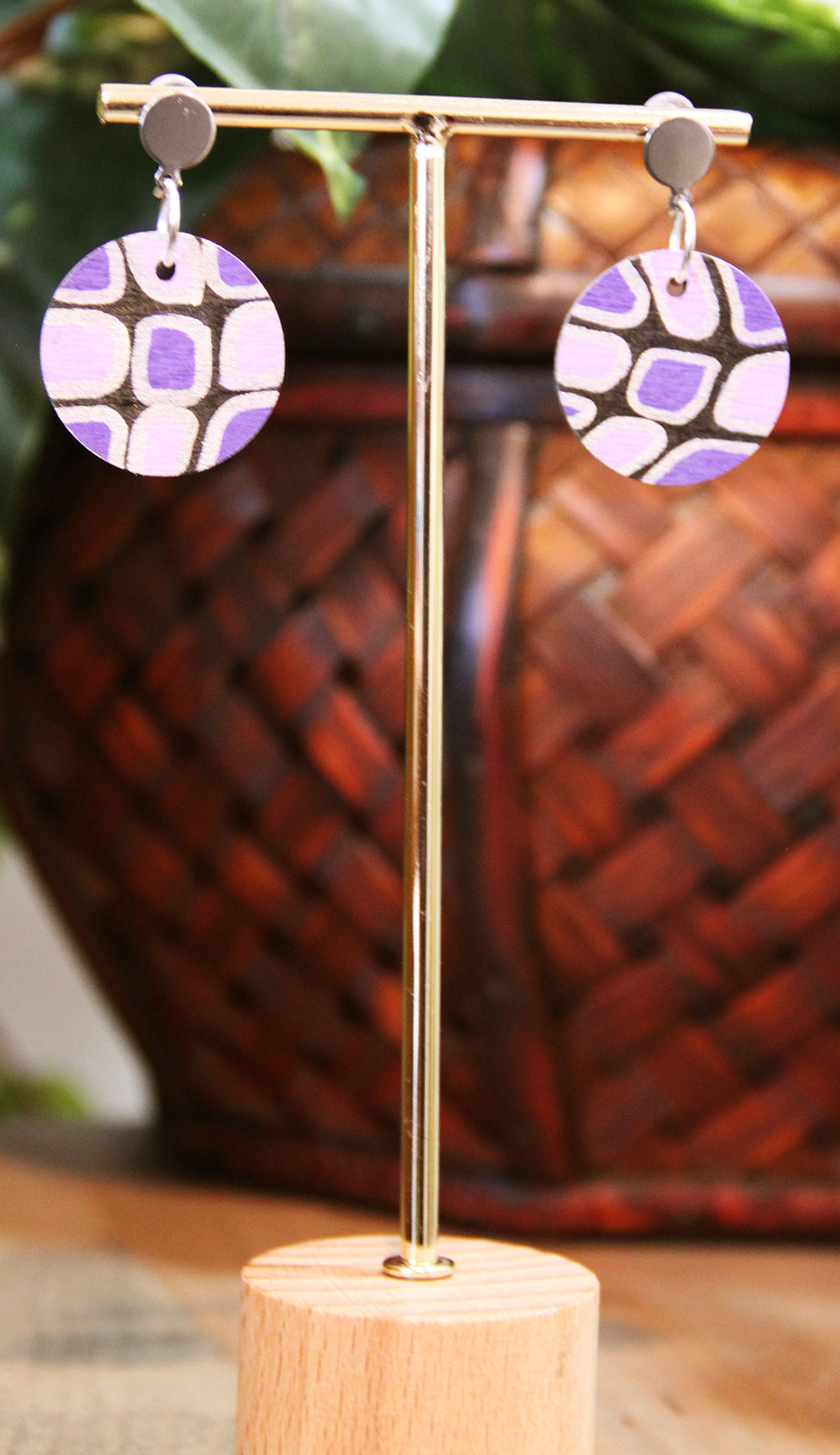 Purple, Silver and Black Geometric Circular Earrings