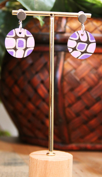 Purple, Silver and Black Geometric Circular Earrings
