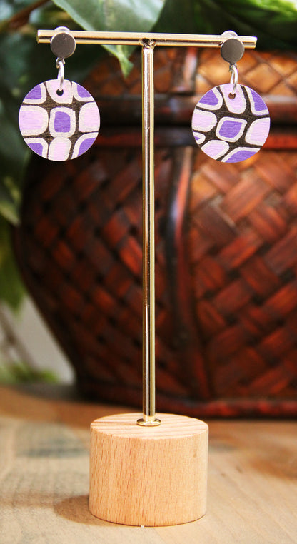 Purple, Silver and Black Geometric Circular Earrings