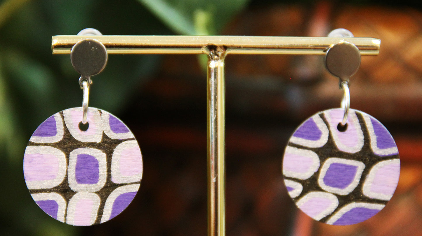 Purple, Silver and Black Geometric Circular Earrings
