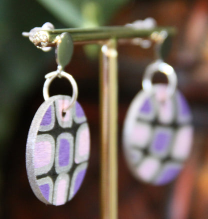 Purple, Silver and Black Geometric Circular Earrings