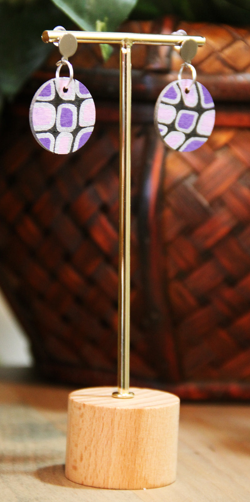 Purple, Silver and Black Geometric Circular Earrings