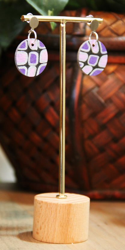 Purple, Silver and Black Geometric Circular Earrings