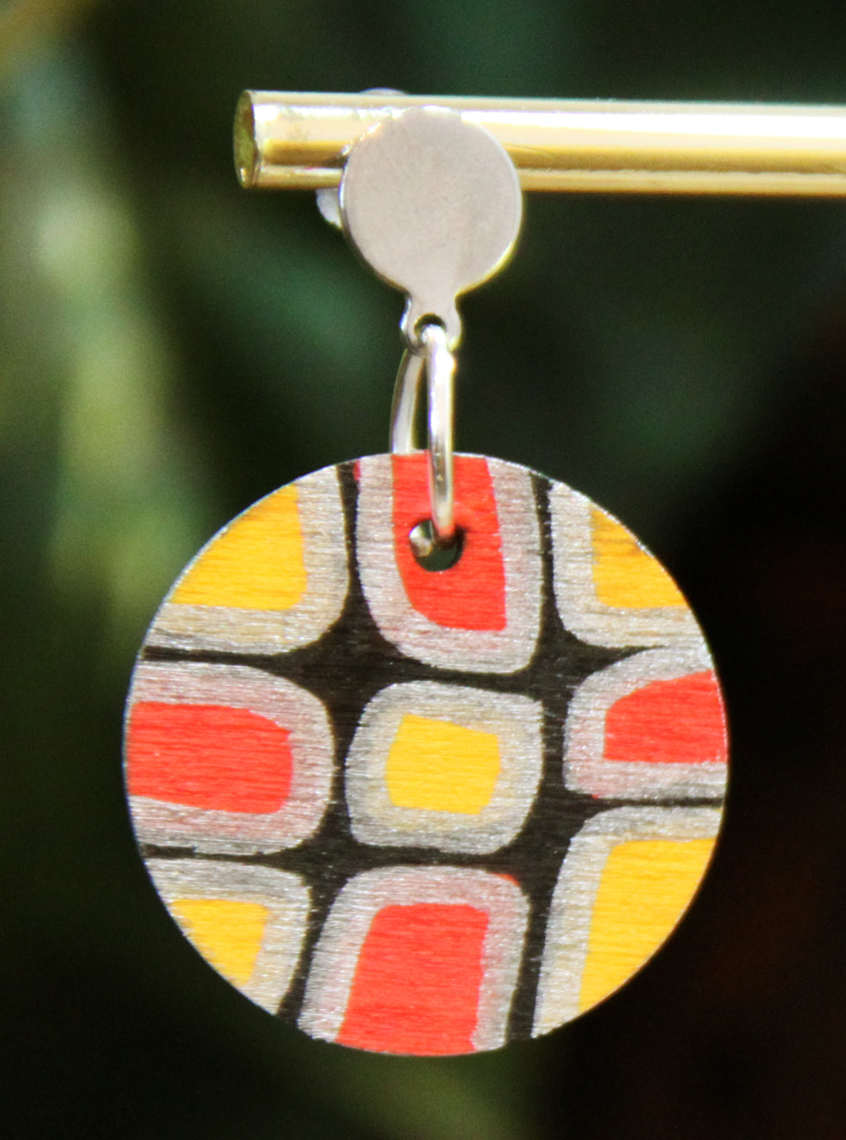 Red, Silver and Black Geometric Circular Earrings