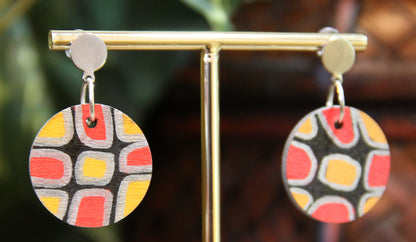 Red, Silver and Black Geometric Circular Earrings