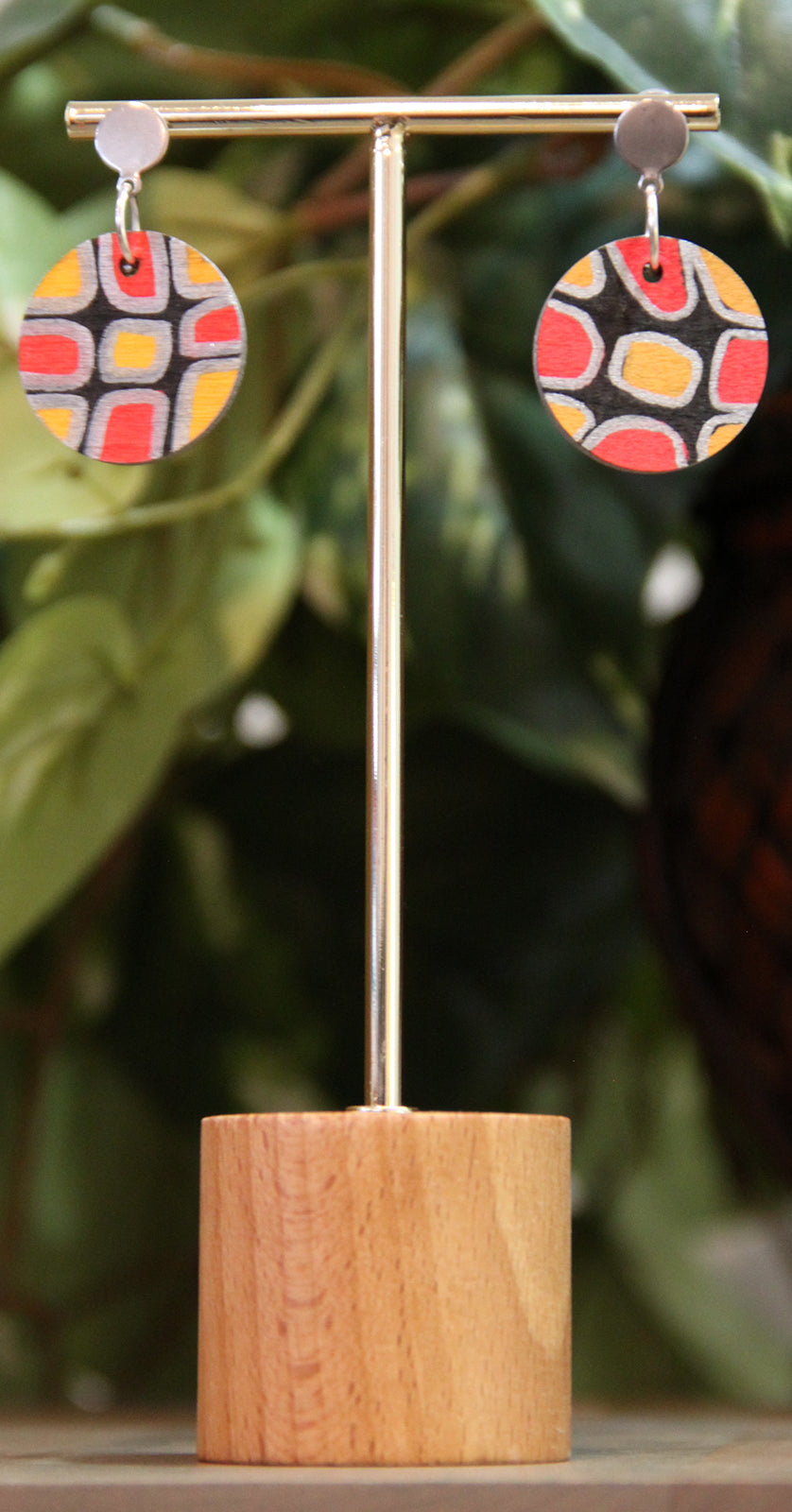 Red, Silver and Black Geometric Circular Earrings