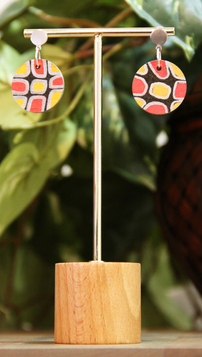 Red, Silver and Black Geometric Circular Earrings