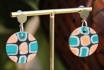 Teal, Silver and Black Geometric Circular Earrings