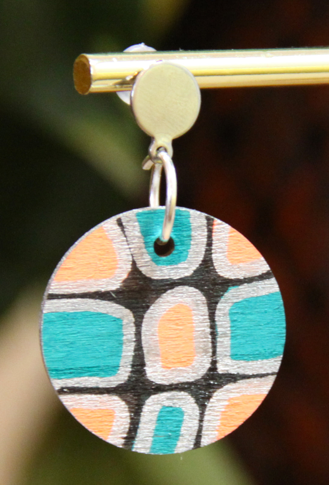 Teal, Silver and Black Geometric Circular Earrings