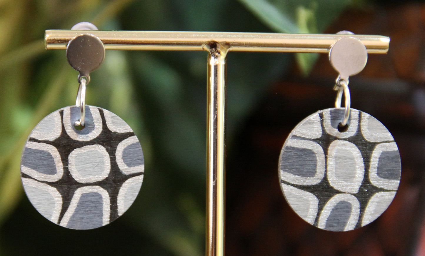 Grey, Silver and Black Geometric Circular Earrings