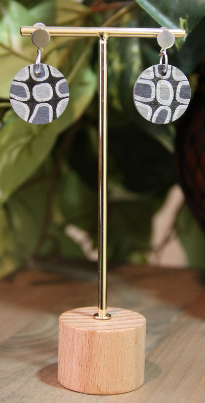 Grey, Silver and Black Geometric Circular Earrings