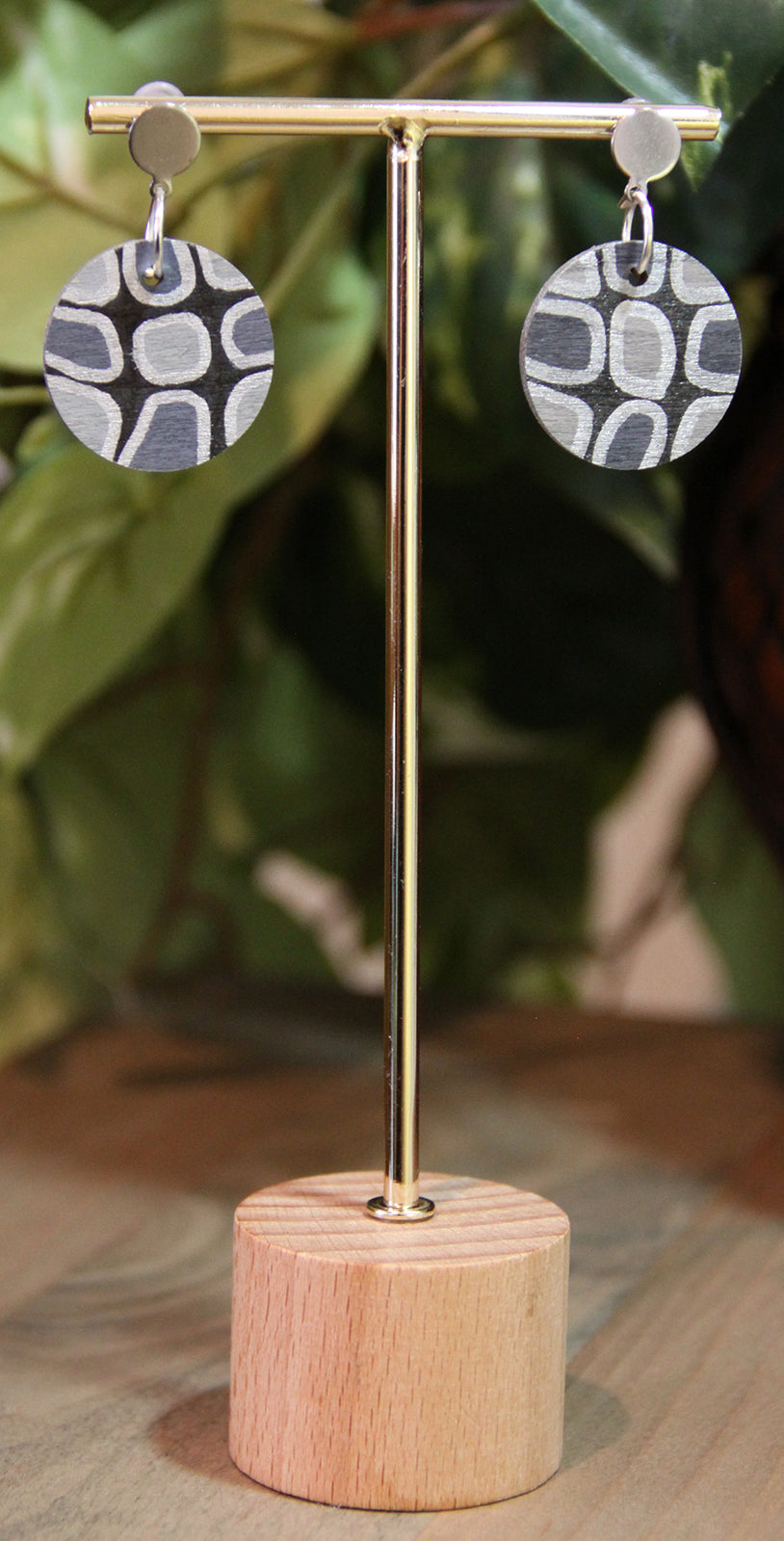 Grey, Silver and Black Geometric Circular Earrings