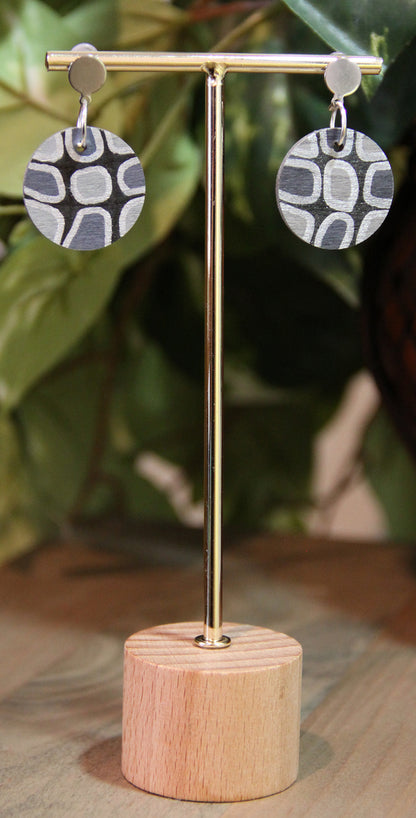 Grey, Silver and Black Geometric Circular Earrings