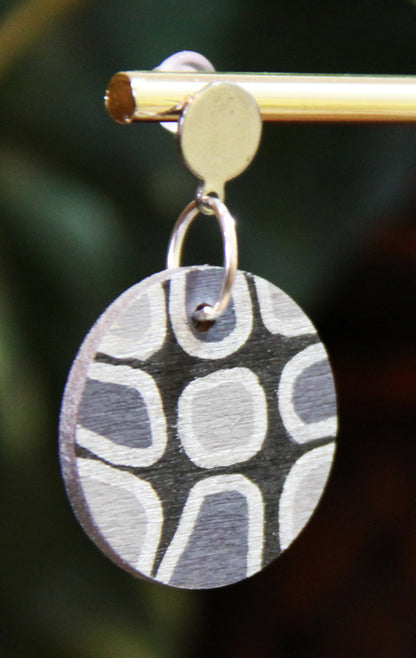 Grey, Silver and Black Geometric Circular Earrings