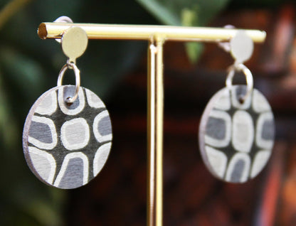 Grey, Silver and Black Geometric Circular Earrings