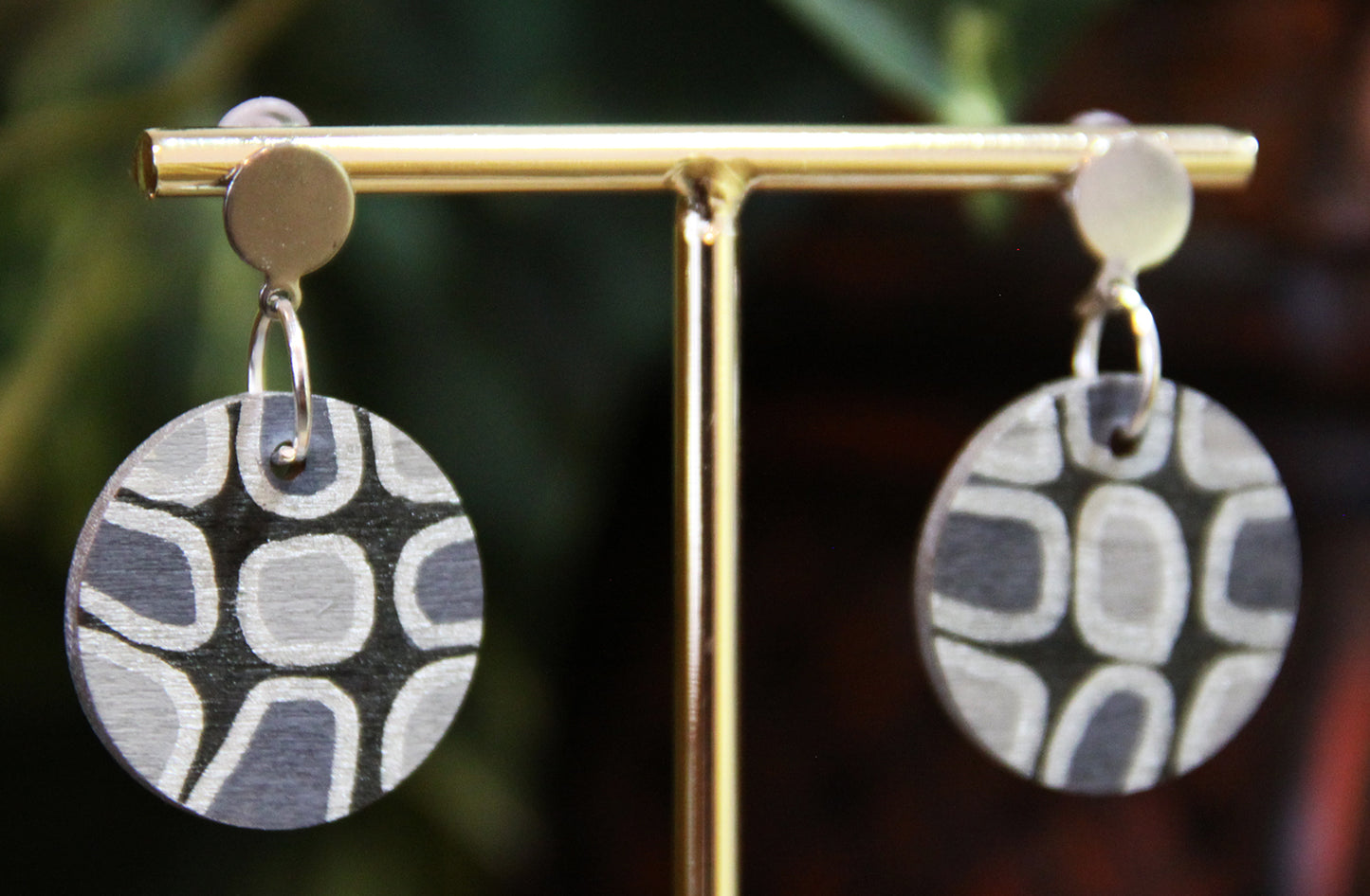 Grey, Silver and Black Geometric Circular Earrings