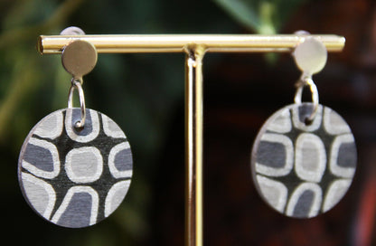 Grey, Silver and Black Geometric Circular Earrings