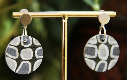 Grey, Silver and Black Geometric Circular Earrings