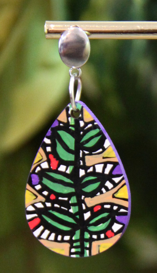 Green and Beige Botanical Small Teardrop Earrings