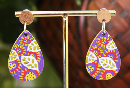 Purple Leaf Design Small Teardrop Earrings