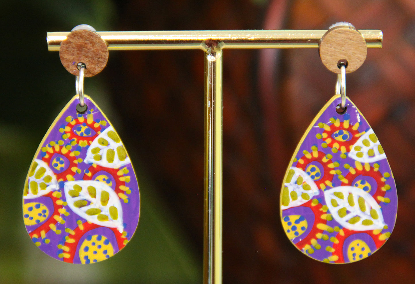 Purple Leaf Design Small Teardrop Earrings