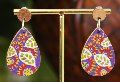 Purple Leaf Design Small Teardrop Earrings