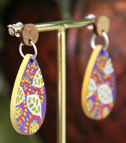 Purple Leaf Design Small Teardrop Earrings