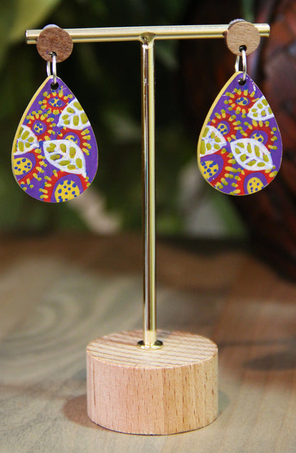 Purple Leaf Design Small Teardrop Earrings