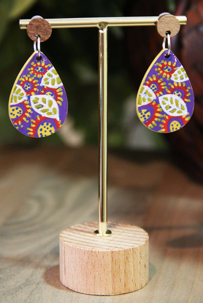 Purple Leaf Design Small Teardrop Earrings
