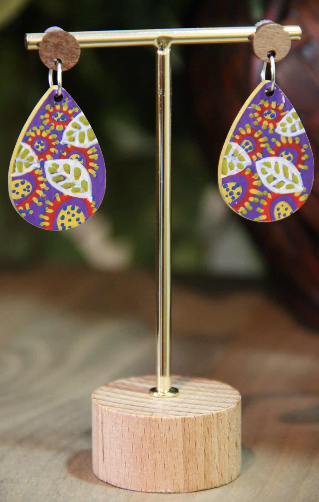 Purple Leaf Design Small Teardrop Earrings