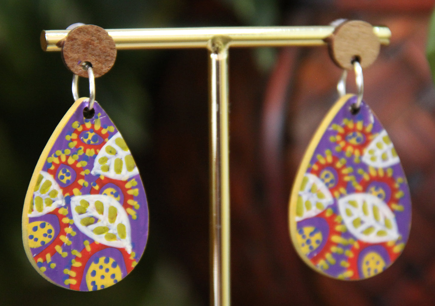 Purple Leaf Design Small Teardrop Earrings