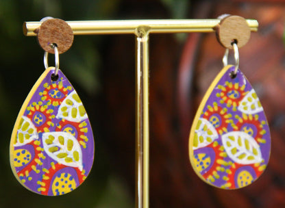 Purple Leaf Design Small Teardrop Earrings