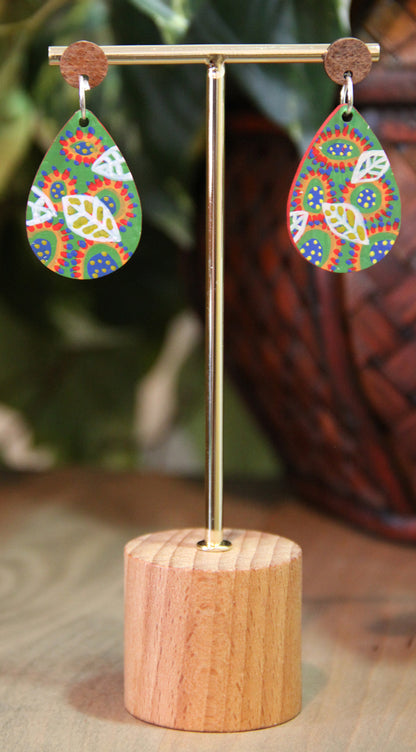 Green Leaf Design Small Teardrop Earrings