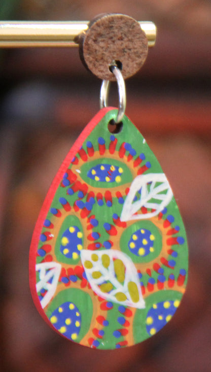 Green Leaf Design Small Teardrop Earrings