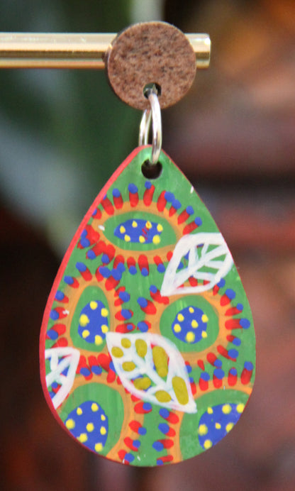 Green Leaf Design Small Teardrop Earrings