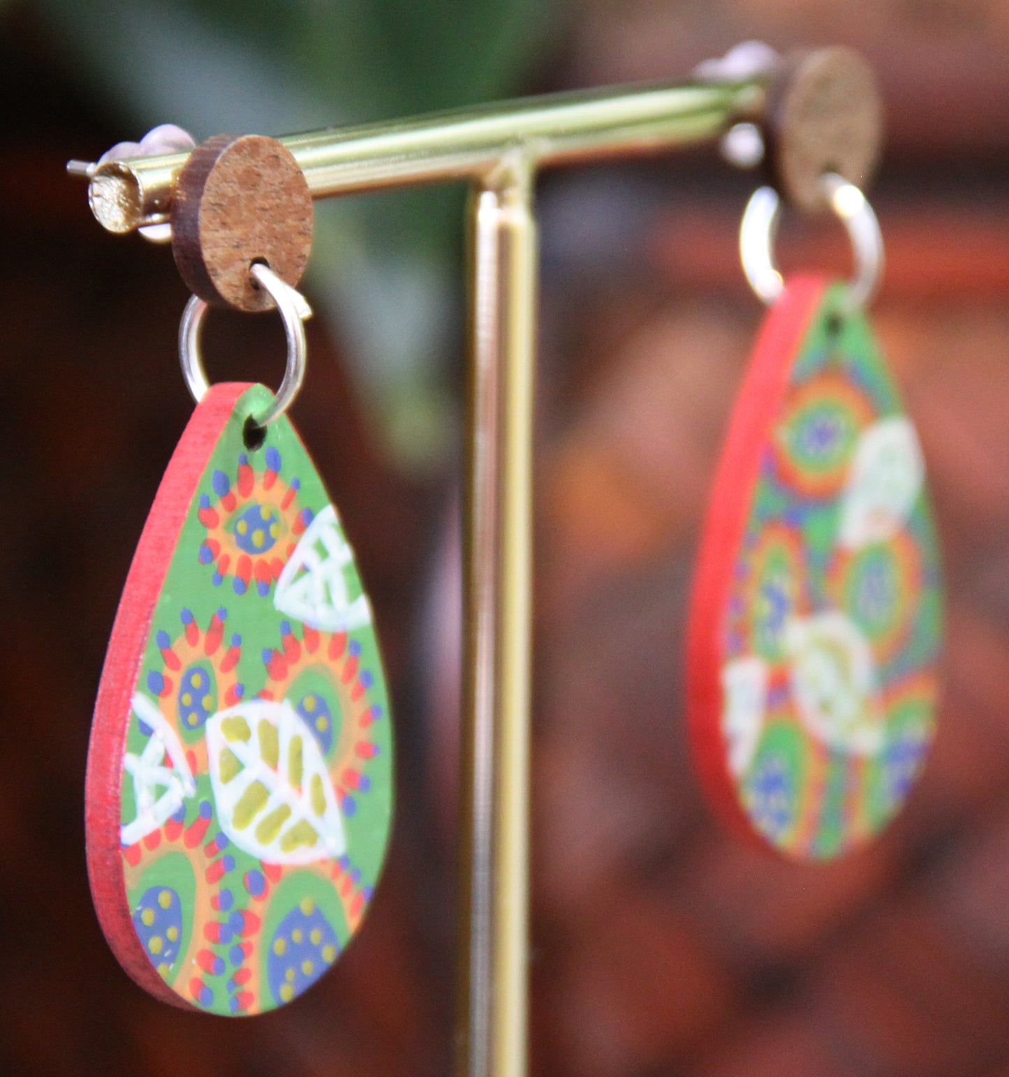 Green Leaf Design Small Teardrop Earrings