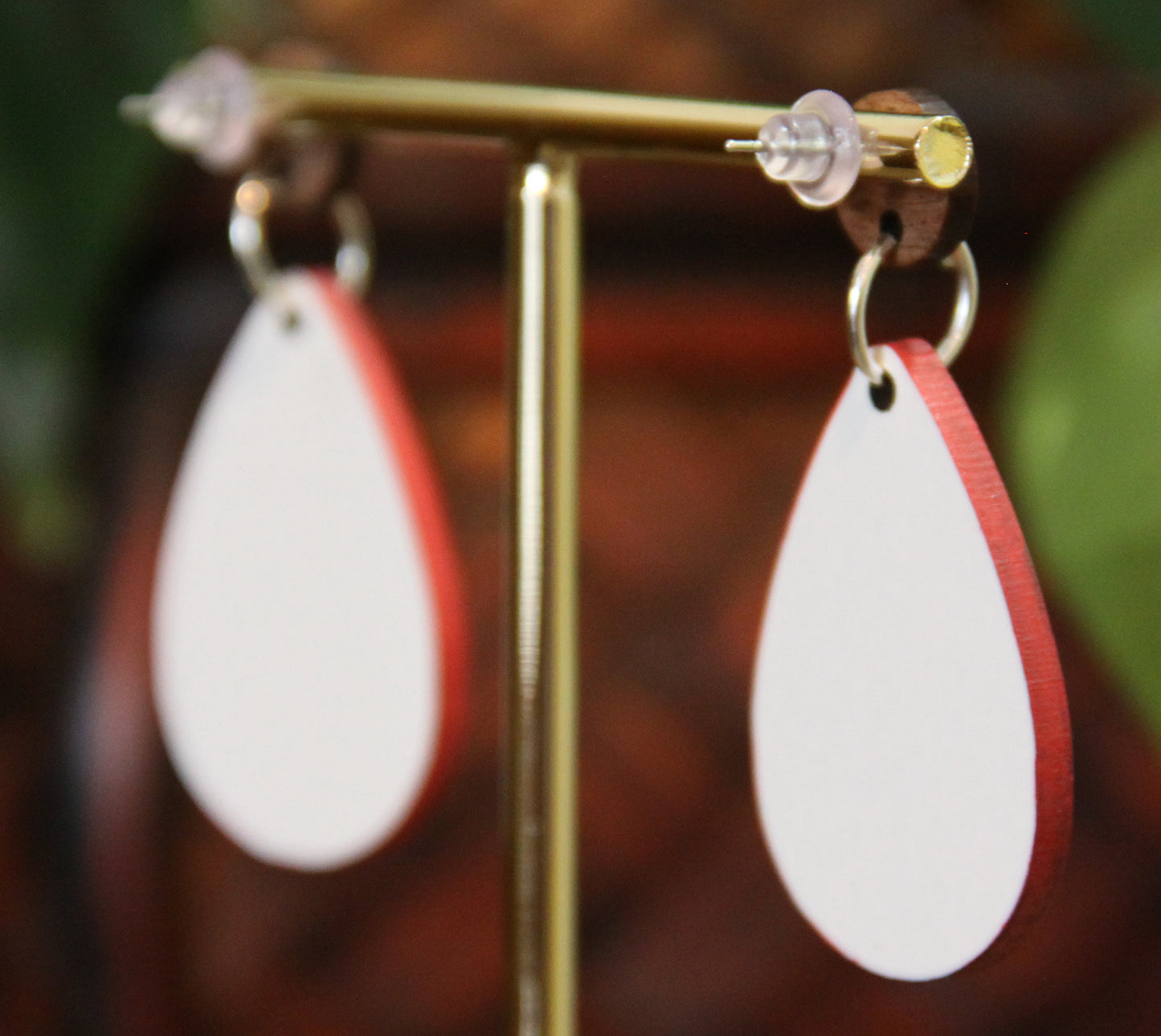 Green Leaf Design Small Teardrop Earrings