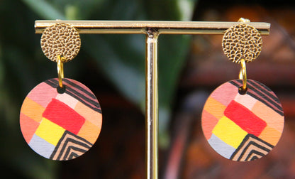 Red, Yellow and Orange Geometric Circular Earrings