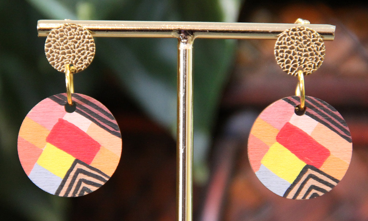 Red, Yellow and Orange Geometric Circular Earrings
