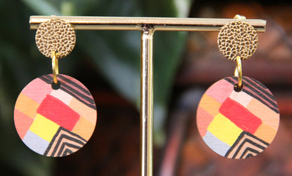 Red, Yellow and Orange Geometric Circular Earrings